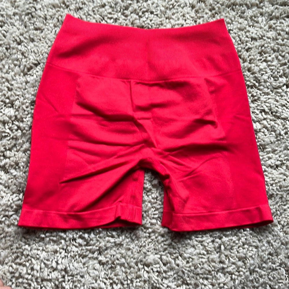 Seamless Red Scrunch Workout Shorts